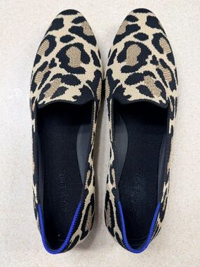 Rothy's Leopard-Print Slip-On Flats in Black and Tan NWOT Size 10